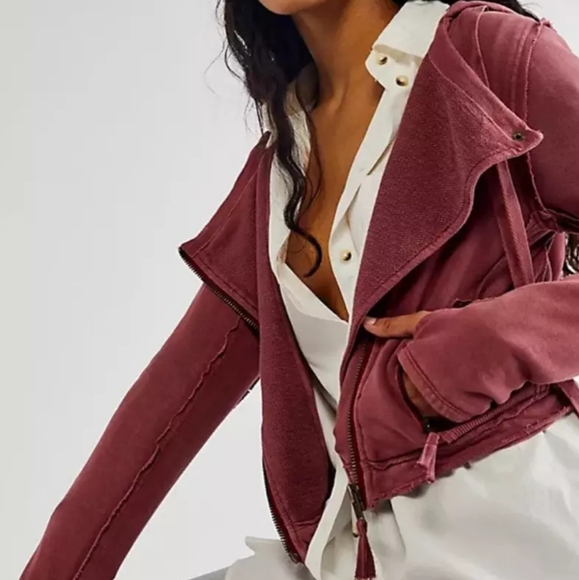 Free People "You Asked For It" Cropped Moto Style Hooded Sweatshirt. Size Medium - Picture 13 of 15